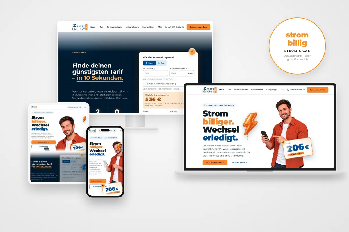 Webdesign Referenz Wien – strombillig.at von Destex Energy