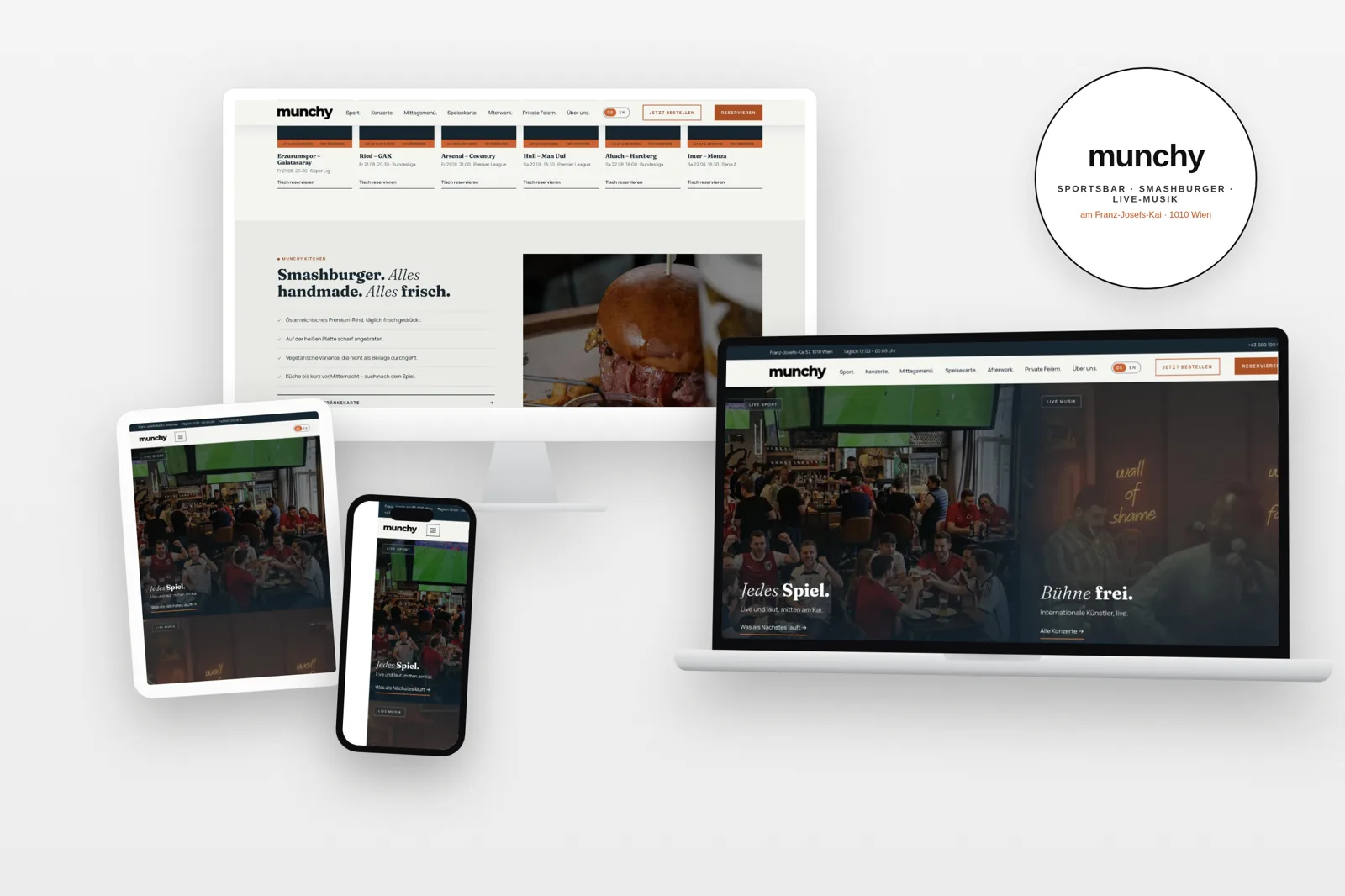 Website-Referenz Munchy Sportsbar Wien – Webdesign von Eura Media